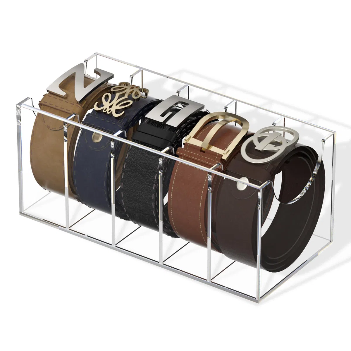 FEMELI Organizer per cinture, contenitore in acrilico a 5 scomparti, trasparente, per cravatte e papillon