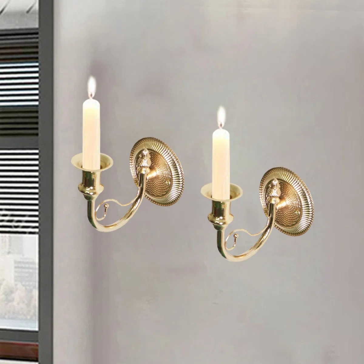 2 Pezzi Applique Da Parete Porta Candele Metallo Candelabro Bastoncini Rustici Francese Retro Opera D'Arte Adatto per Decorazione Corridoio Soggiorno, Oro