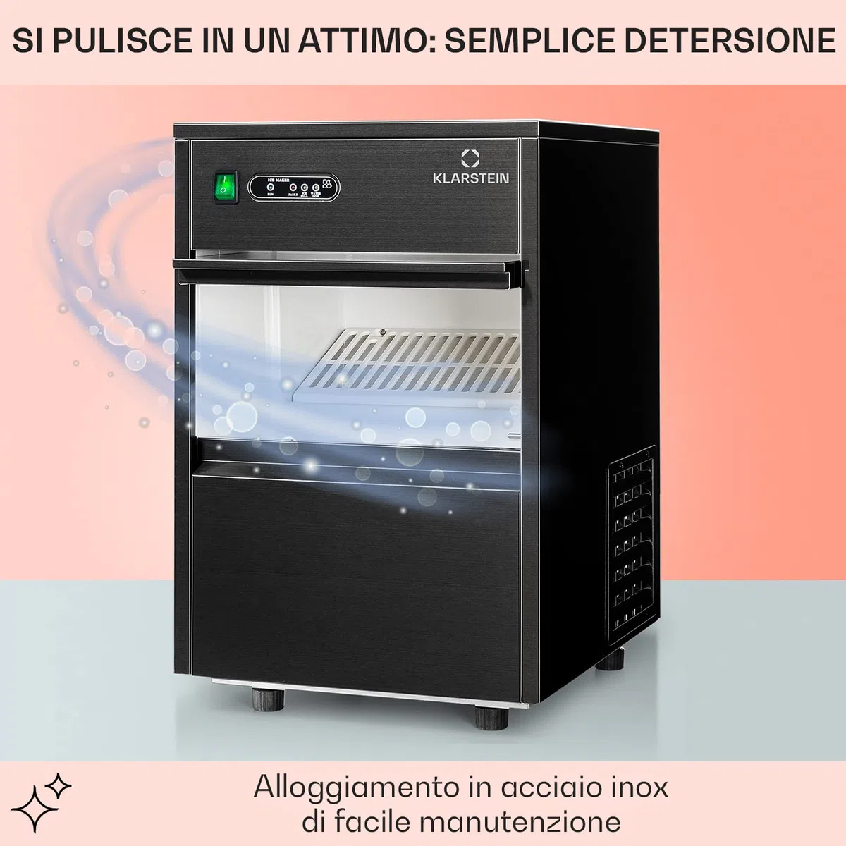 Klarstein Powericer Macchina Ghiaccio Casa 145W, Professionale, Fabbricatore Ghiaccio Secco fino a 20kg, Cubetti di Grandi e Piccole Dimensioni, Serbatoio 3.5kg