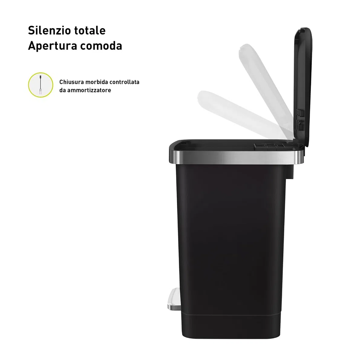 EKO HANA | Pattumiera da bagno e cucina nera da 15 litri con pedale e chiusura ammortizzata | Pattumiera compatta e moderna per bagno o cucina