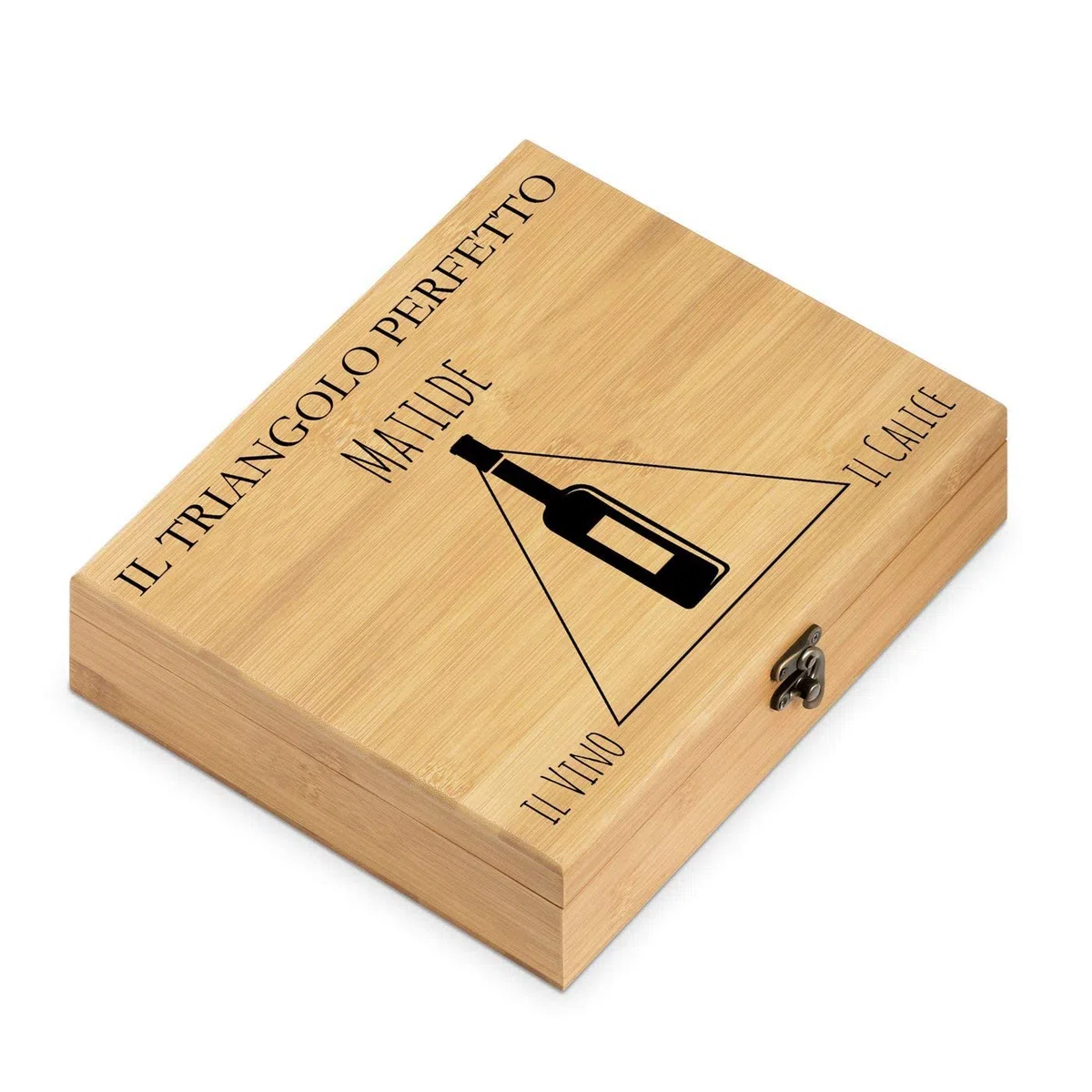 Maverton Set di Accessori da Vino Deluxe - Kit Cavatappi da Vino Personalizzato - Scatola in Legno di bambù + 8 Pezzi di Accessori Vino - Regalo Donna - Triangolo