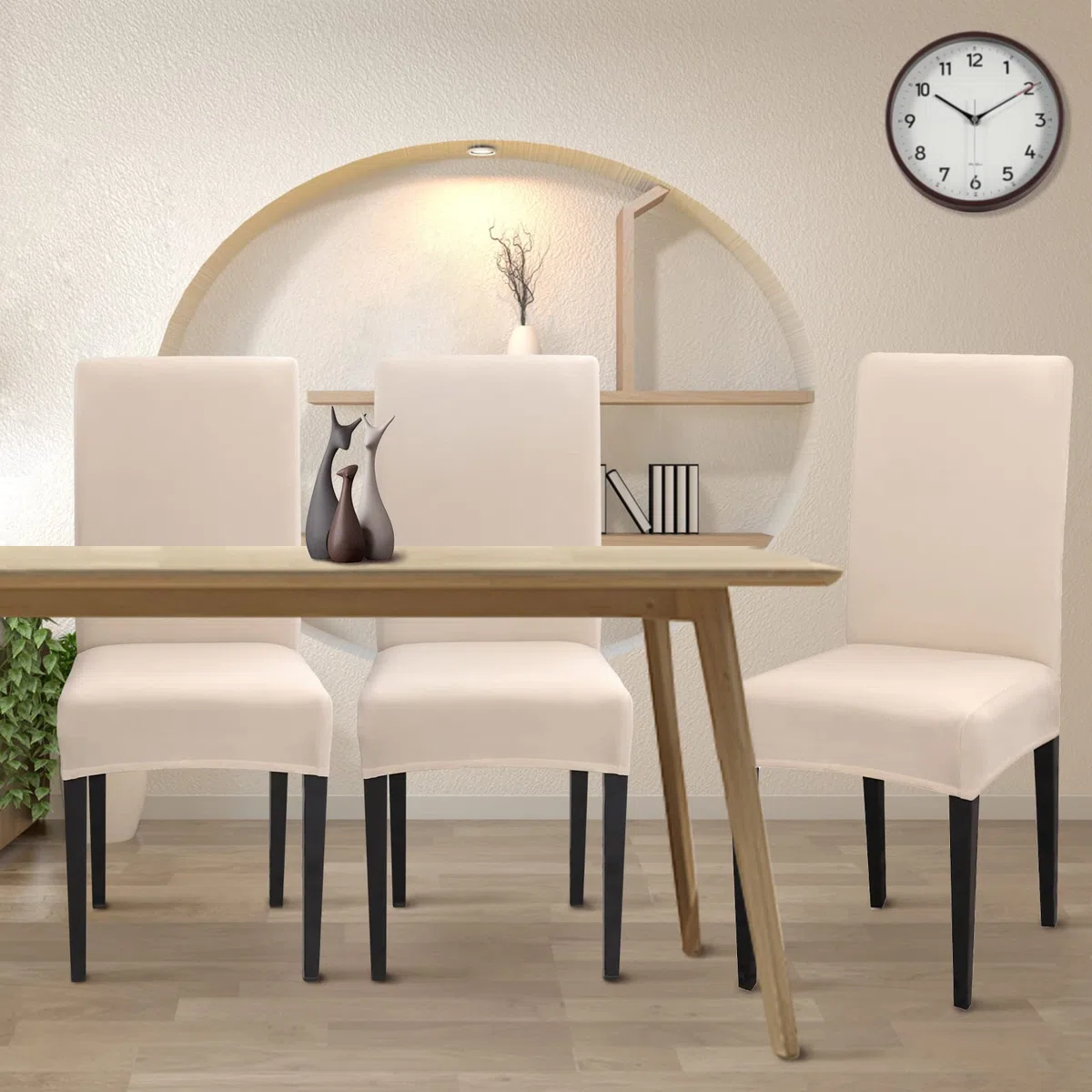 Lydevo Coprisedie con Schienale 4 Pezzi Elasticizzato,Coprisedia per Sala da Pranzo,Fodere Sedie con Schienale Alto Lavabile Rimovibile Universale,Spandex Copertura per Sedia Soggiorno,Beige
