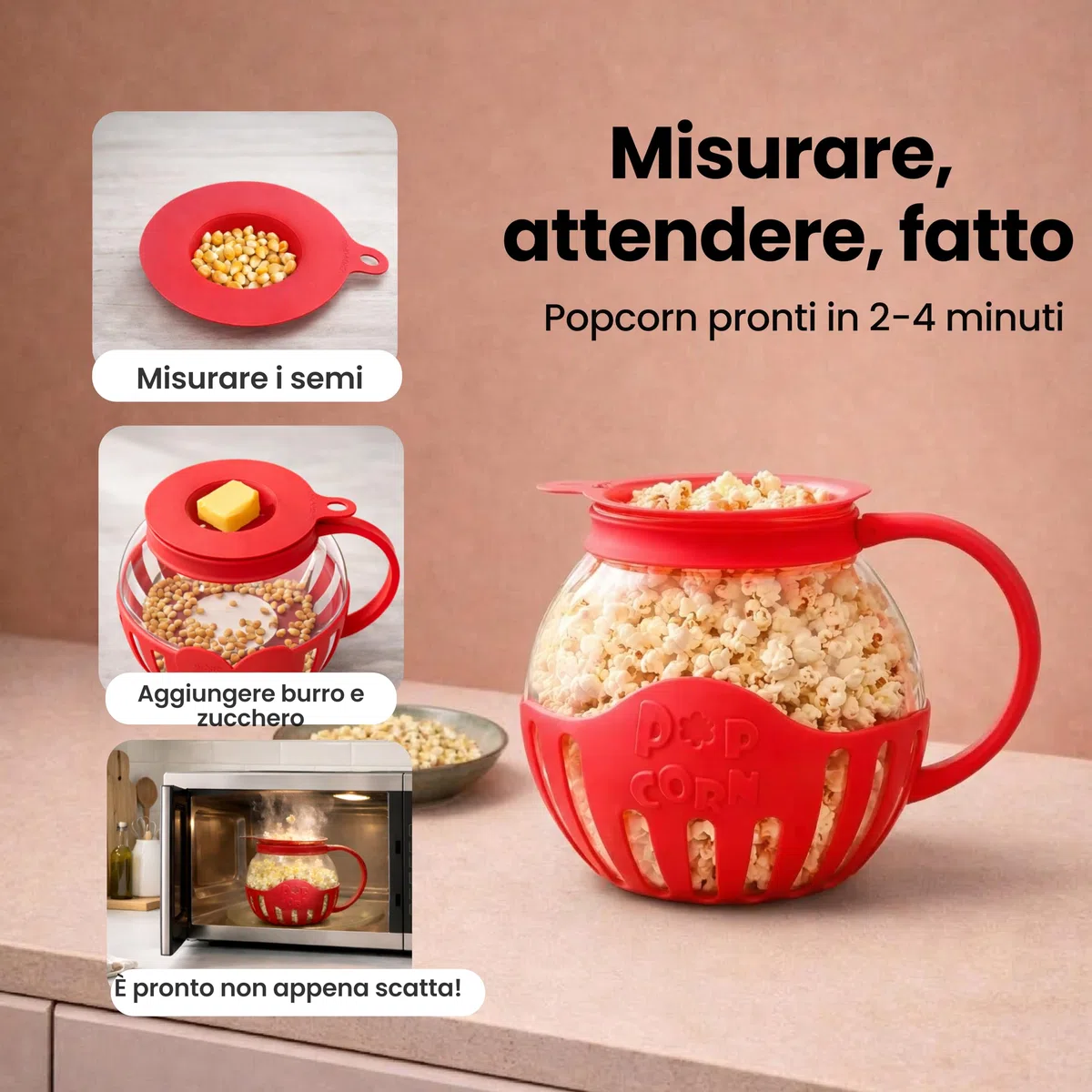 Netrox - Popcorn Maker per Microonde Senza Olio 3L – Ciotola in Vetro, BPA Free, Lavastoviglie – Popcornmaschina Fettfreie, Snack Healthy per Serata Cinema Famiglia, Idea Regalo