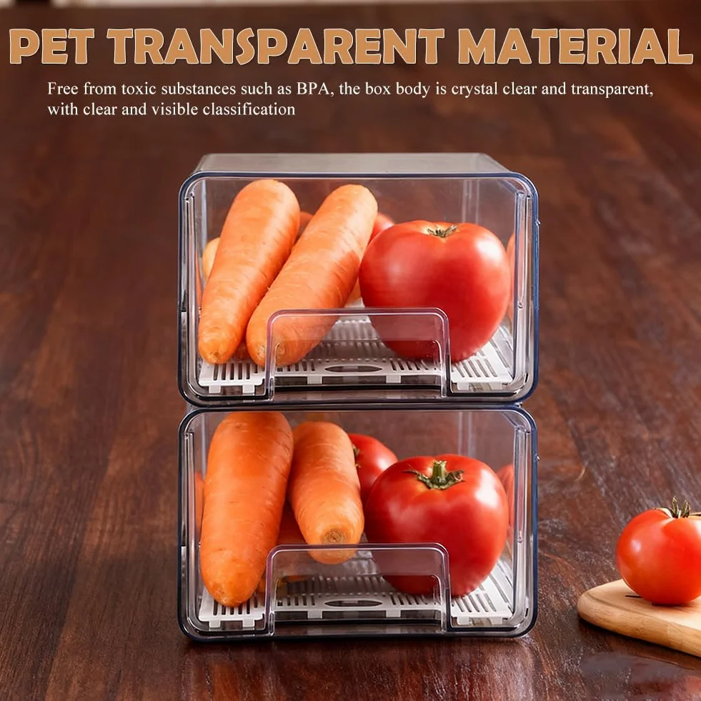 Organizer per frigorifero, cassetto [1 pezzo], estensibile e impilabile, per conservare alimenti, salsicce, contenitori trasparenti per cucina, frigorifero e armadietto