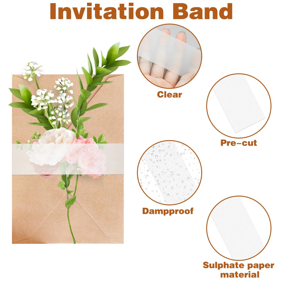 200 fasce per invito, in pergamena, trasparenti, per inviti da 12,7 x 17,8 cm, accessori per matrimoni, biglietti di nozze, buste in pergamena