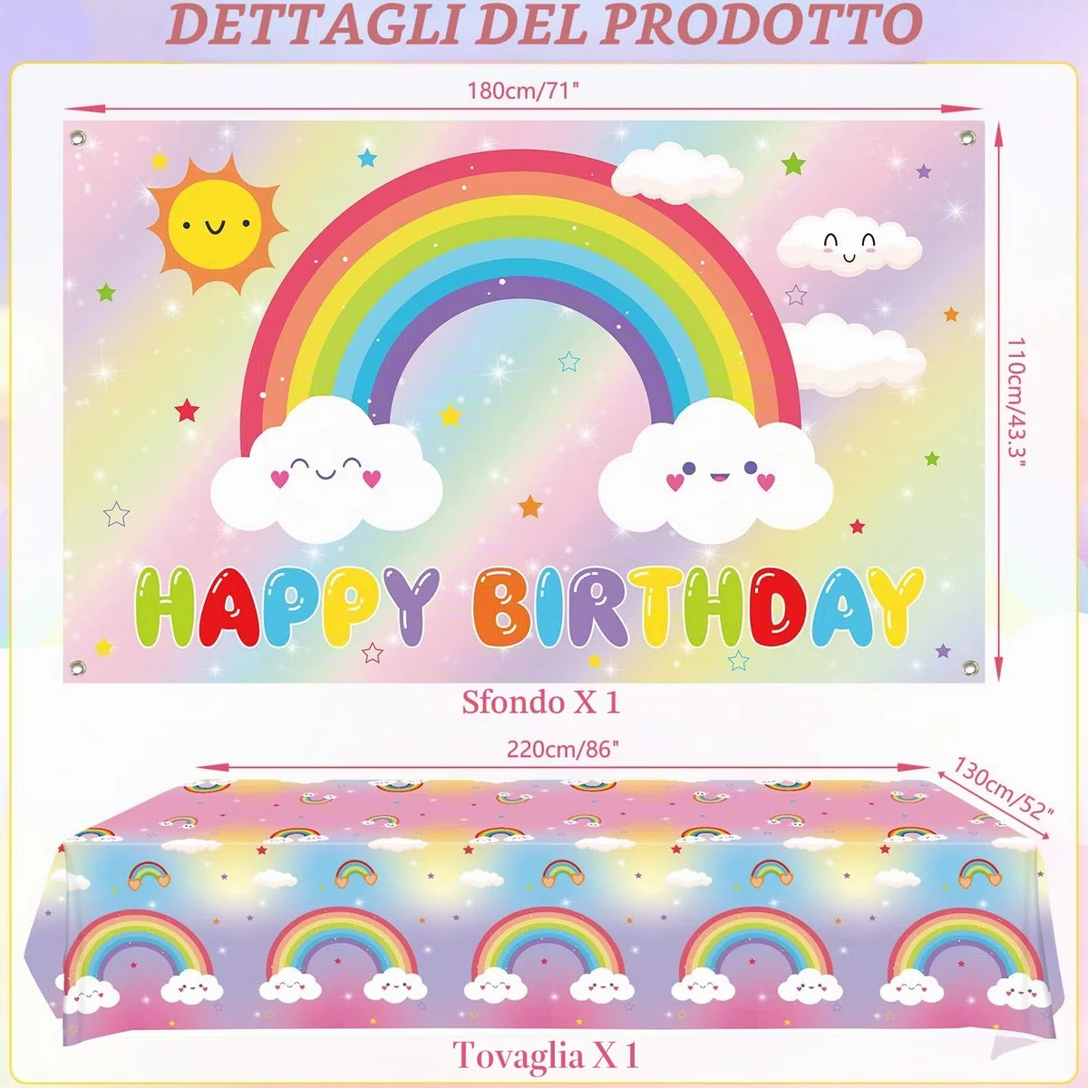 Decorazioni per Festa di Compleanno a Tema Arcobaleno - Forniture per Festa Arcobaleno compresi sfondo, piatti, Cake Topper, tazza, tovagliolo, palloncino, tovaglia - per 20 persone (BJ)