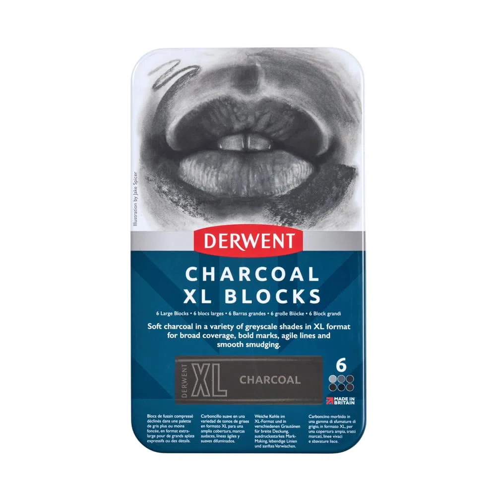 Derwent Charcoal Set di 6 Blocchi di Carboncino XL da 60 mm, Solubili in Acqua, Adatti per Realizzare Schizzi, Disegni e Dettagli Espressivi, Qualità Professionale, 2306196