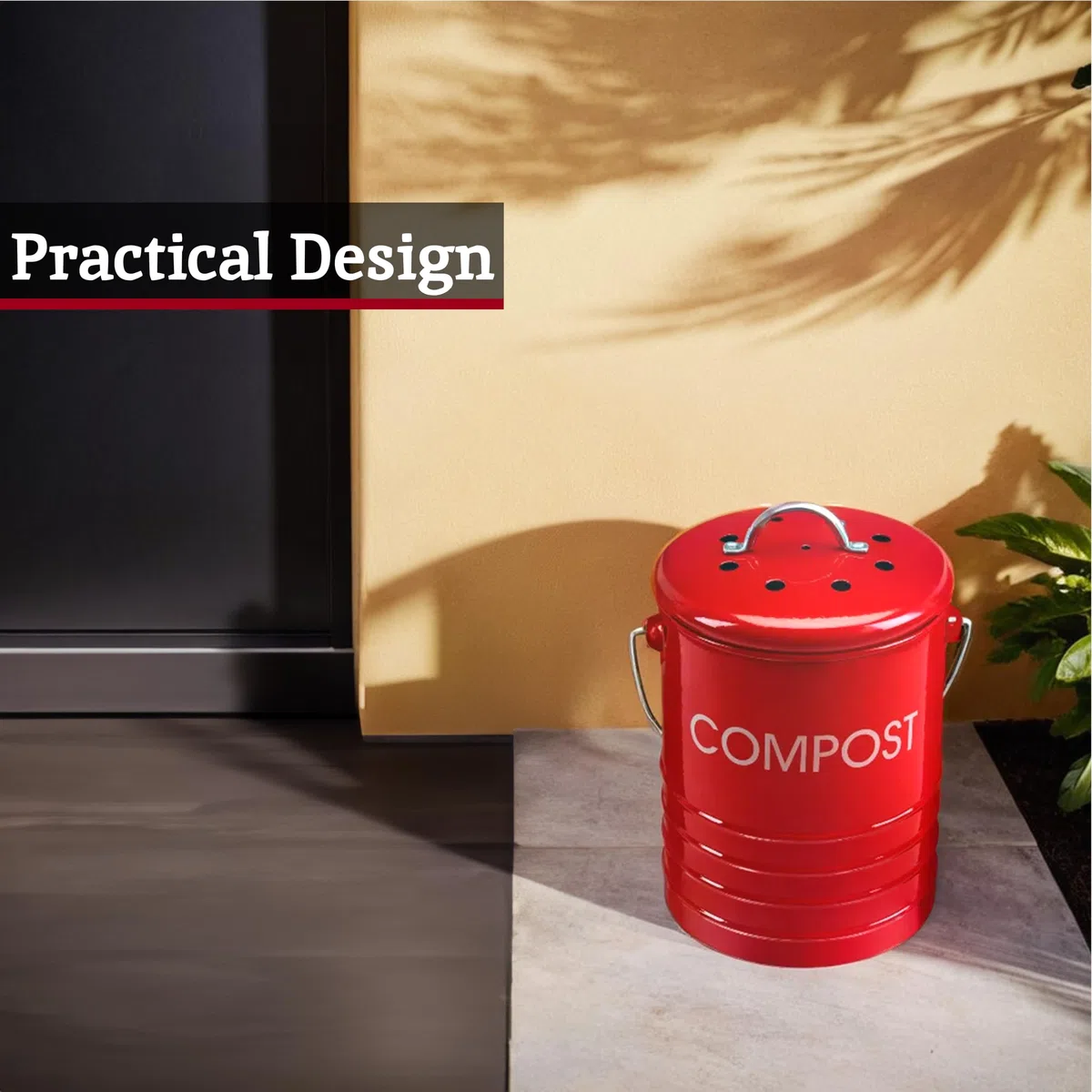 PREMIER Housewares Compostiera con Maniglia, Rosso