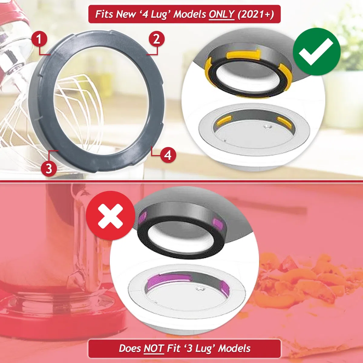 SPARES2GO Set di prese per ciotola + ghiere per Kenwood robot da cucina KMIX KMX75 KMX750 KMX754 KMX760 KMX761 KMX770 (4 alette)