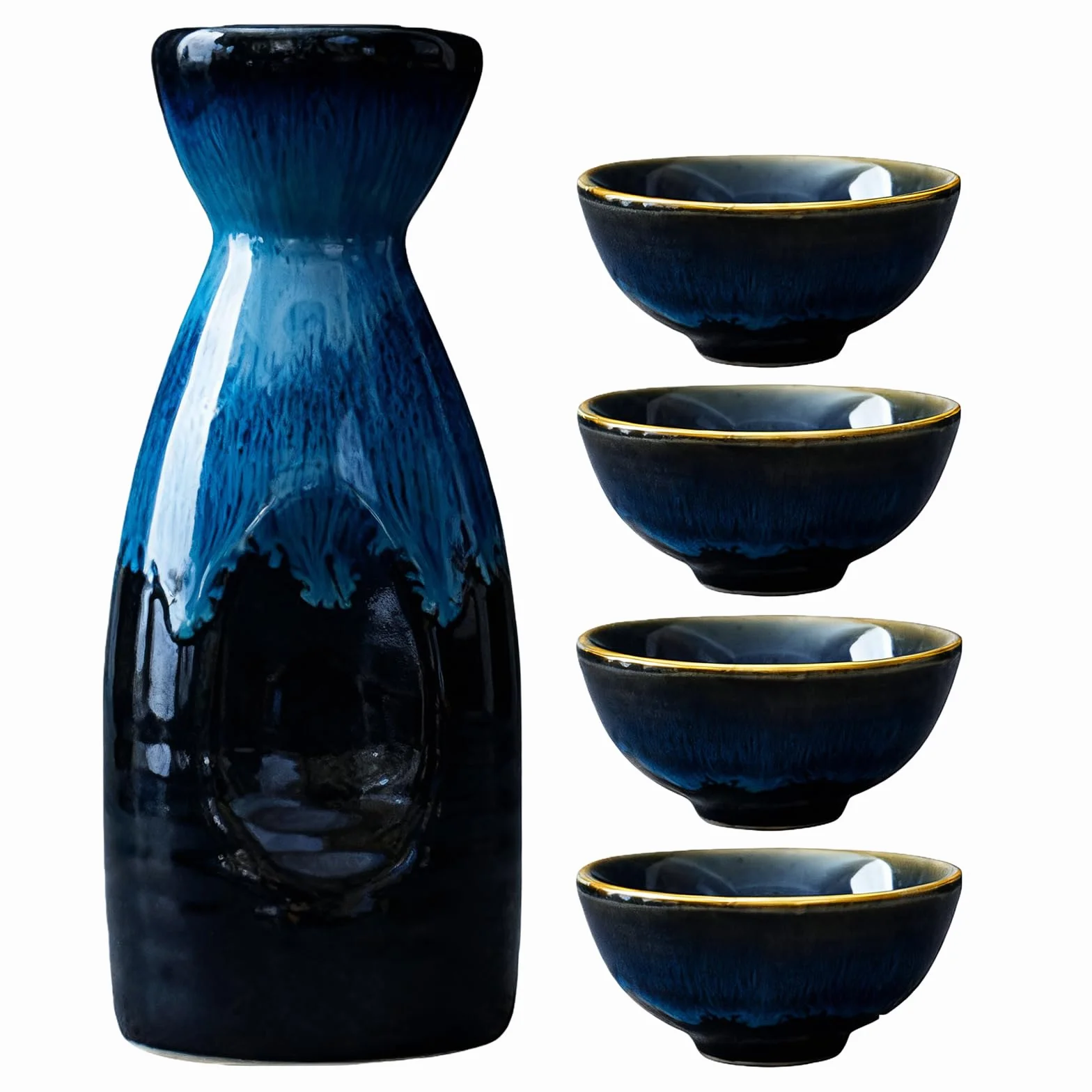 Set da sake giapponese in ceramica, 5 pezzi, set da sake giapponese con 4 bicchieri da sake, 1 brocca da sake, set di brocche da sake con bicchieri in ceramica, set per liquori in porcellana, set di