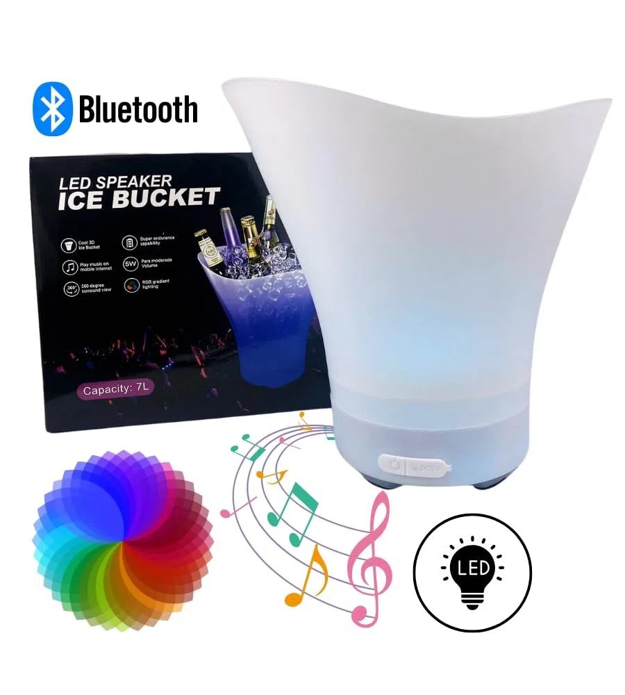 Generico Secchiello Ghiaccio LED da 7 L, Cestello per Champagne con Speaker BT, Seau Glaces Ghiaccio con Luce LED RGB Colorata, Beverage Beer Freezer Bar Club, 32 x 30 x 28 cm