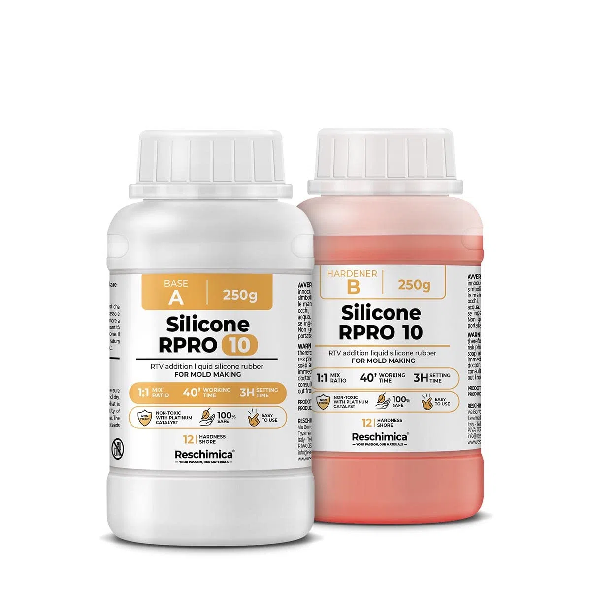 RESCHIMICA Silicone per Stampi Morbidi R PRO 10 (500 gr) Gomma Siliconica per Stampi Atossica e Facile da Usare 1:1 Silicone Liquido Alta Resistenza per Colata Resina Gesso Modellismo e DIY