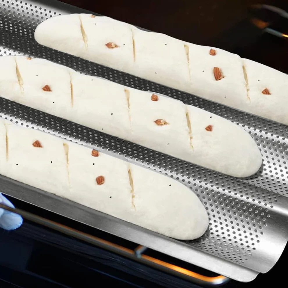 Teglia da forno per baguette, teglia da forno per 3 baguette, teglia per baguette, teglia da forno per baguette, 38,5 x 28,5 cm