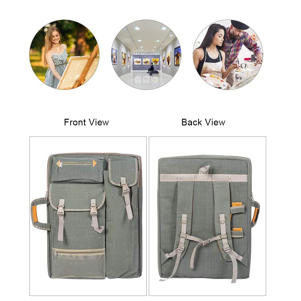 HEEPDD Artisti Carry Bag, Canvas 4K Artist Portfolio Carry Borsa a tracolla multifunzionale Drawboard Zaino per disegno Sketching Pittura 25.98 x 19.69in