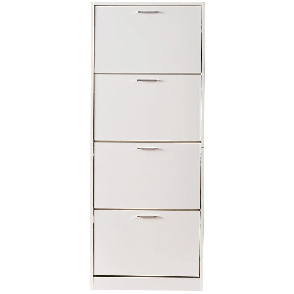 BAKAJI Scarpiera Salvaspazio Slim Portascarpe in Legno MDF con 4 Ante Laccate Lucido a Ribalta e Doppia Profondità 59 x 22 x 169.5 cm Bianco Lucido, 4 Ante