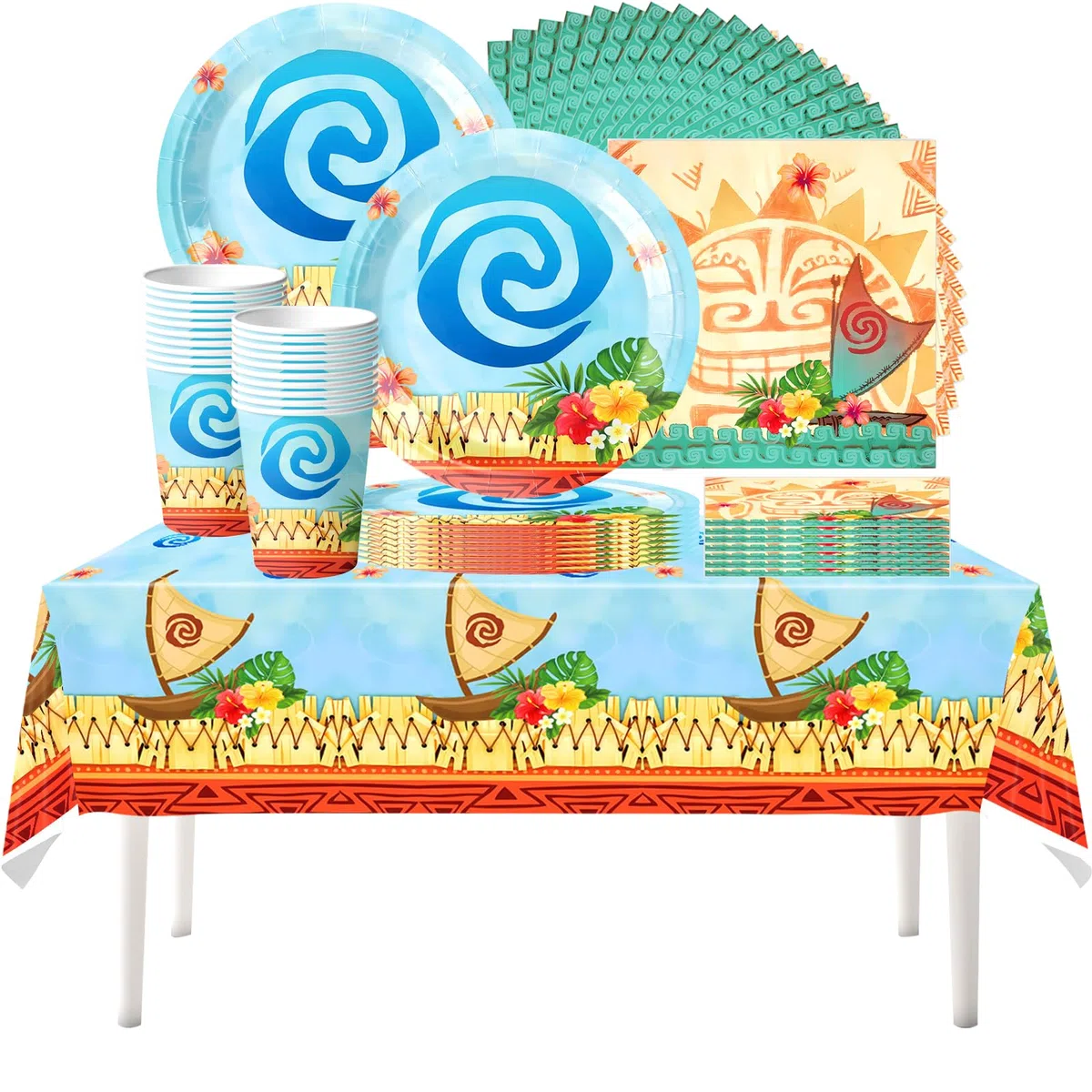 61 pezzi Set di stoviglie a tema Moana, articoli per feste Oceanic Adventure, festa di compleanno in stile hawaiano, per un massimo di 20 ospit