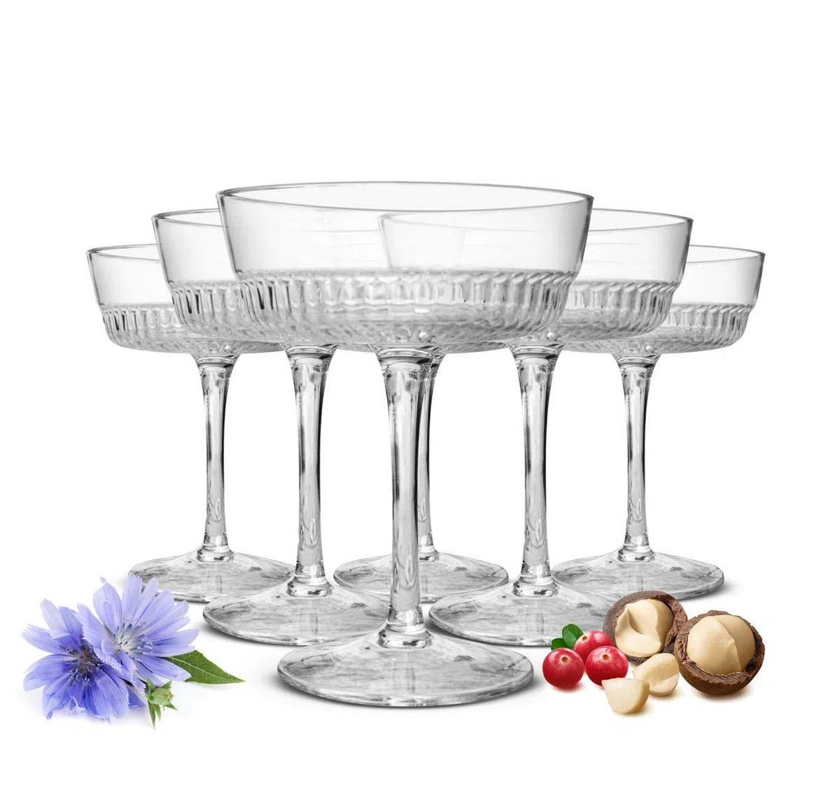 Sendez Set di 6 bicchieri Margarita con rilievo, 230 ml, in vetro di alta qualità, trasparenti, lavabili in lavastoviglie, eleganti bicchieri per cocktail e occasioni speciali