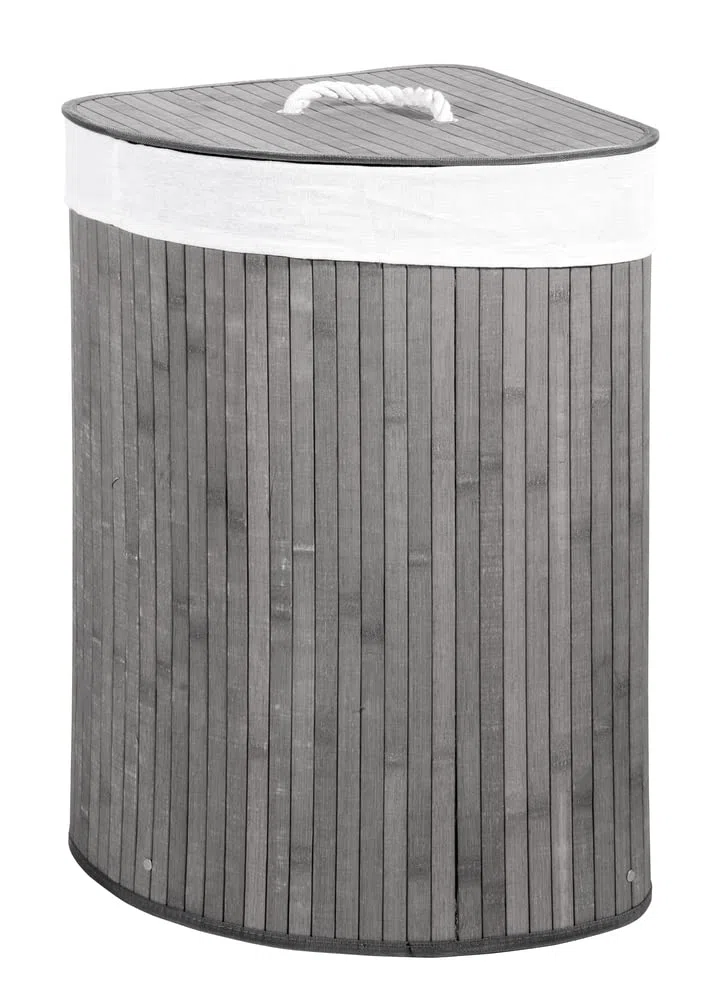 VERDELOOK Cesto Porta Biancheria ad Angolo con Coperchio e Maniglie Foderato, 35x35x60 cm, Grigio