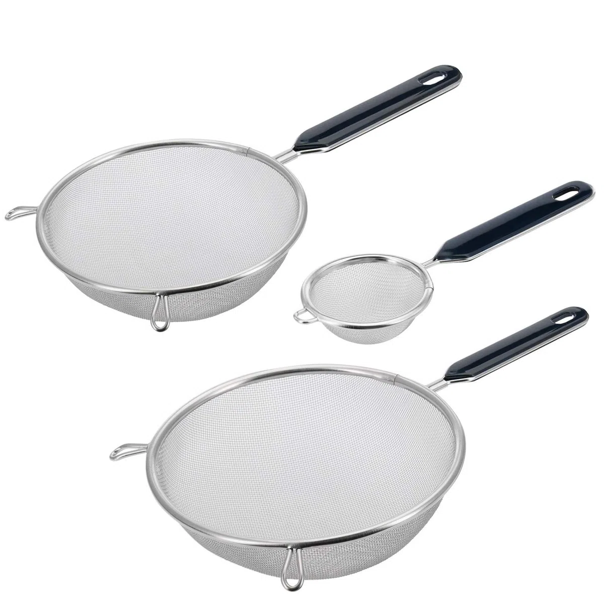 Westmark Set di Setacci, 3 Pezzi, Colino per il Tè ø 7 cm + Colini per la Casa 16 cm + 20 cm, Traditionell, Plastica/Acciaio Inossidabile, Argento/Nero, 128122E6