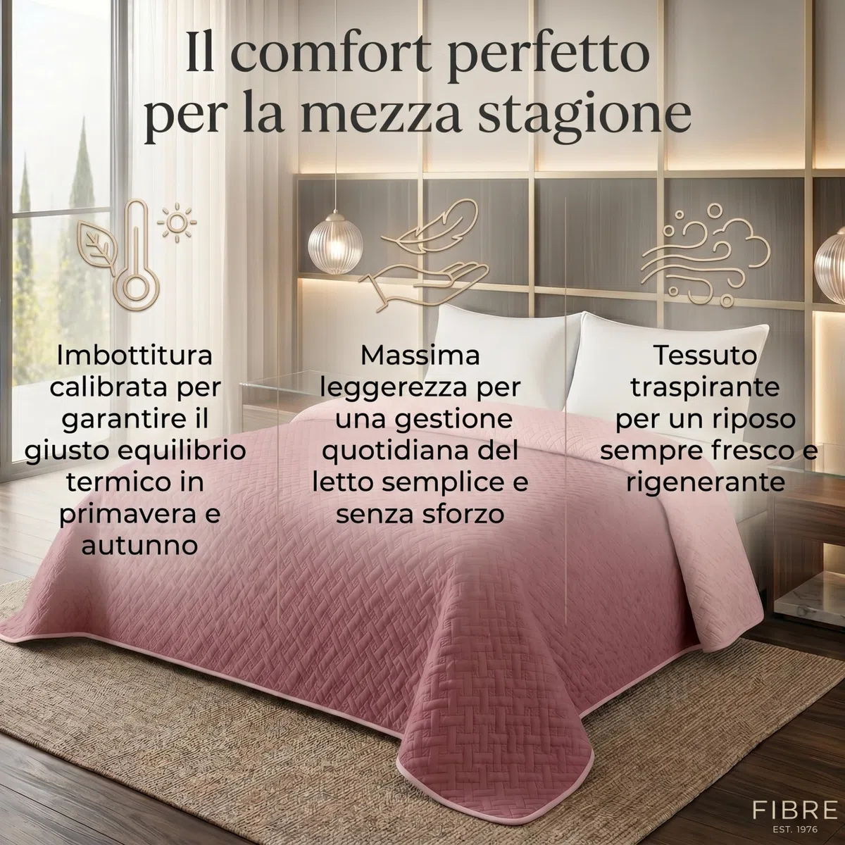 Trapunta Letto Singolo Primaverile in Microfibra Manopesca Vellutata sulla Pelle, Copriletto Singolo Traspirante e Termoregolatore, Trapuntino 1 Piazza Rosa Confetto/Rosa Scuro