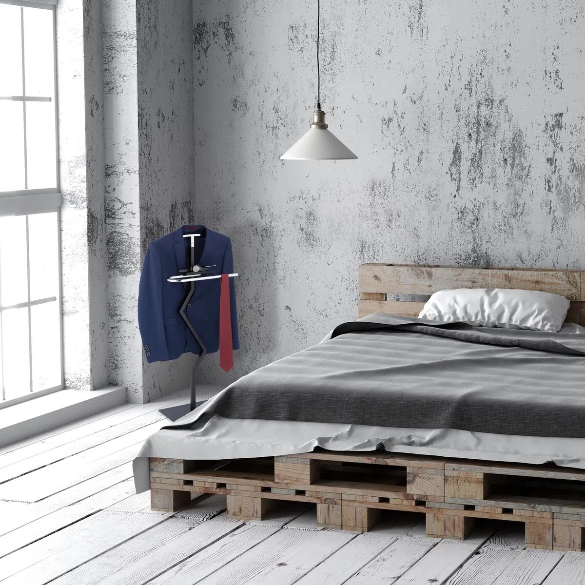 Relaxdays Servo Muto da Camera, Appendiabiti per Giacca e Pantalone, con Ripiano, 105x45,5x24 cm, Acciaio, Nero Argento