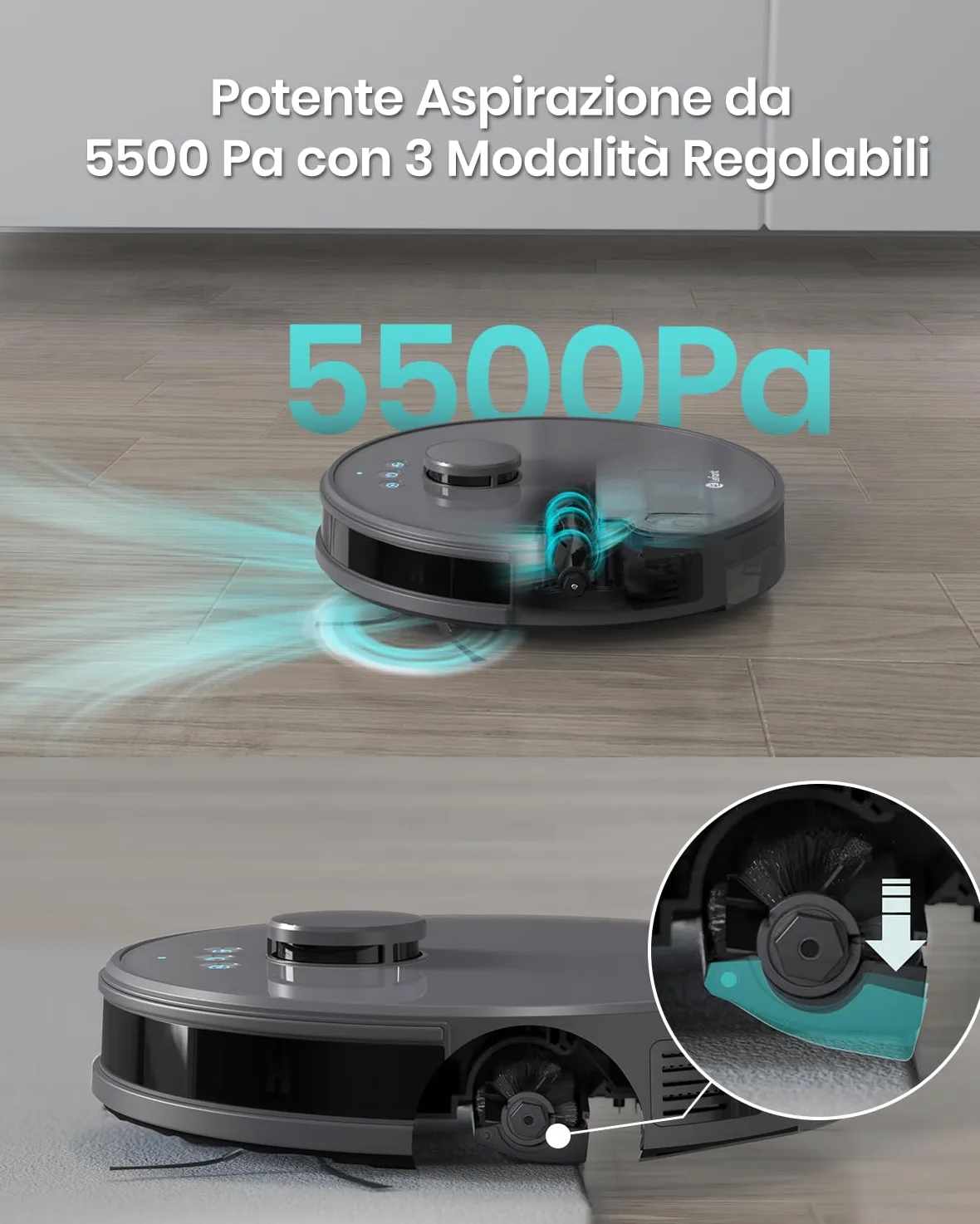 Lefant M1 Robot Aspirapolvere Lavapavimenti con Mappatura,Navigazione LDS,5500 Pa Potente Aspirazione,200 min,Zona Vietata,Aspirapolvere Robot Sottile da Diam 32 cm Controllo App/Alexa,Grigio