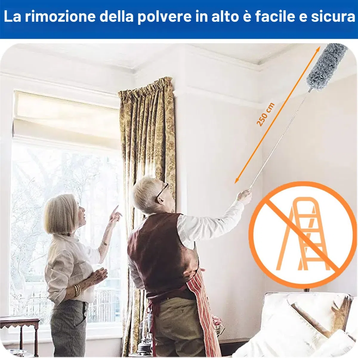 spolverini in piume per la pulizia, pulitore per ventilatori a soffitto alto con palo estensibile, spolverino per ragnatele estensibile fino a 254 cm per la pulizia di ragnatele e persiane