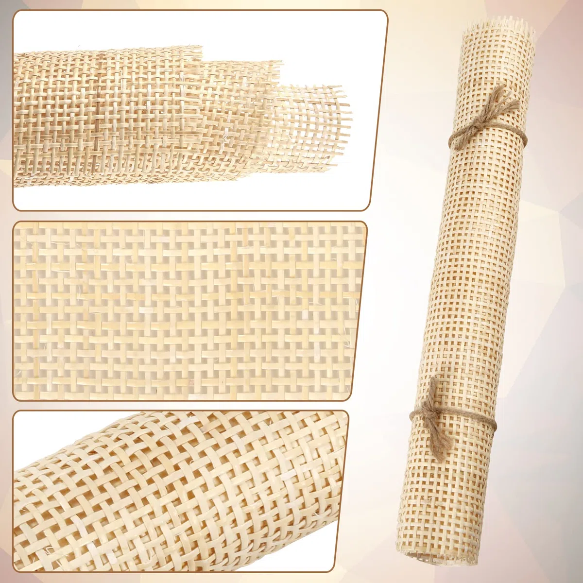 Rattan Naturale Rotolo, 1x0,35m Rete di Canna Rattan Rotolo di Fettuccia in Rattan per Progetti di Fustigazione Vuoto Quadrato Fettuccia Rattan per Fai-da-te Armadio Sedia Mobili (Sbiancato)