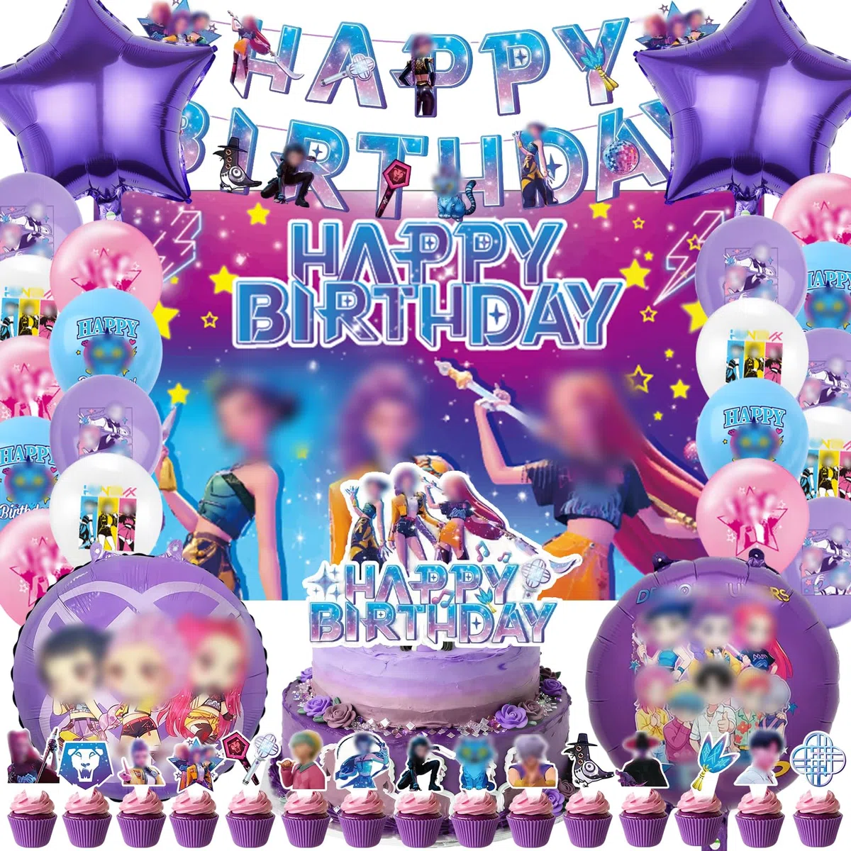 42 Pezzi Huntrs Kit Compleanno Decorazioni, Kit Palloncini Decorazioni per Festa di Compleanno (B)