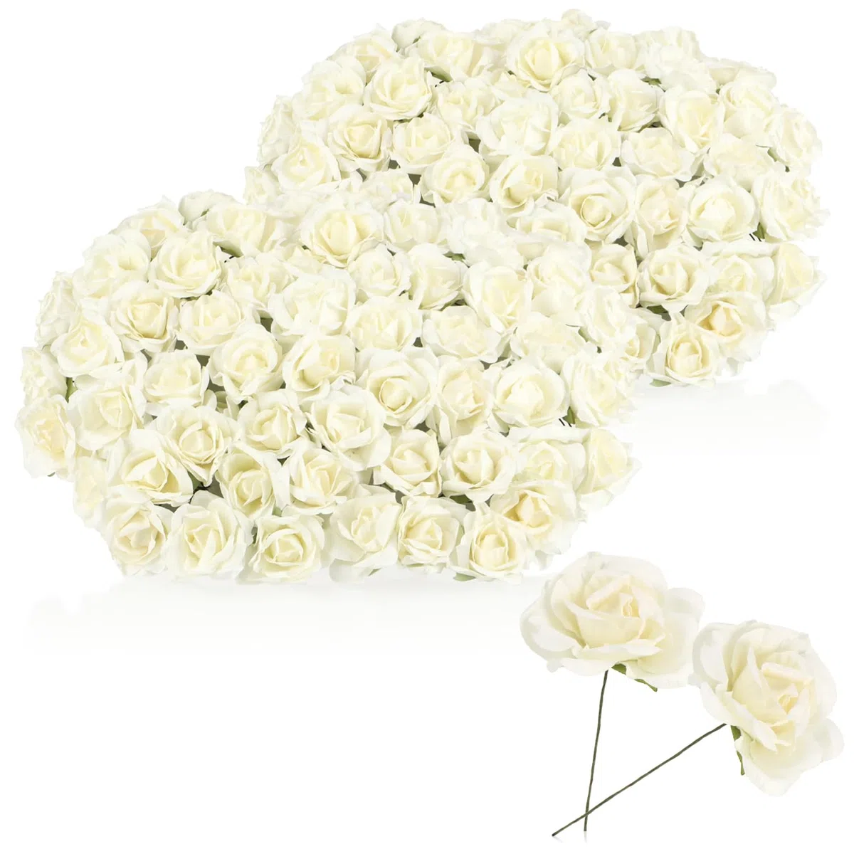 com-four® 120 fiori di carta, 20 bouquet con 6 fiori ciascuno, rose decorative bianche, per fai da te, ghirlande, decorazione tavola, matrimonio, confezioni regalo (20 fasci bianchi)