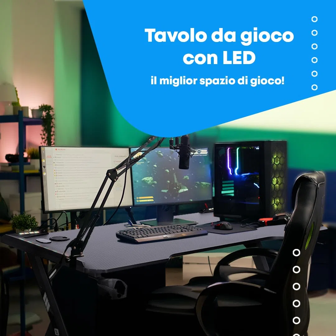 NK Scrivania Gaming LED Ergonomica (120X60cm) - Portabicchieri e Bottiglie, Supporto per Cuffie, Gestione dei Cavi, Scrivania Gaming, Tavolo 1.5cm (Resistenza) Peso Massimo Supportato 100kg - Bianco
