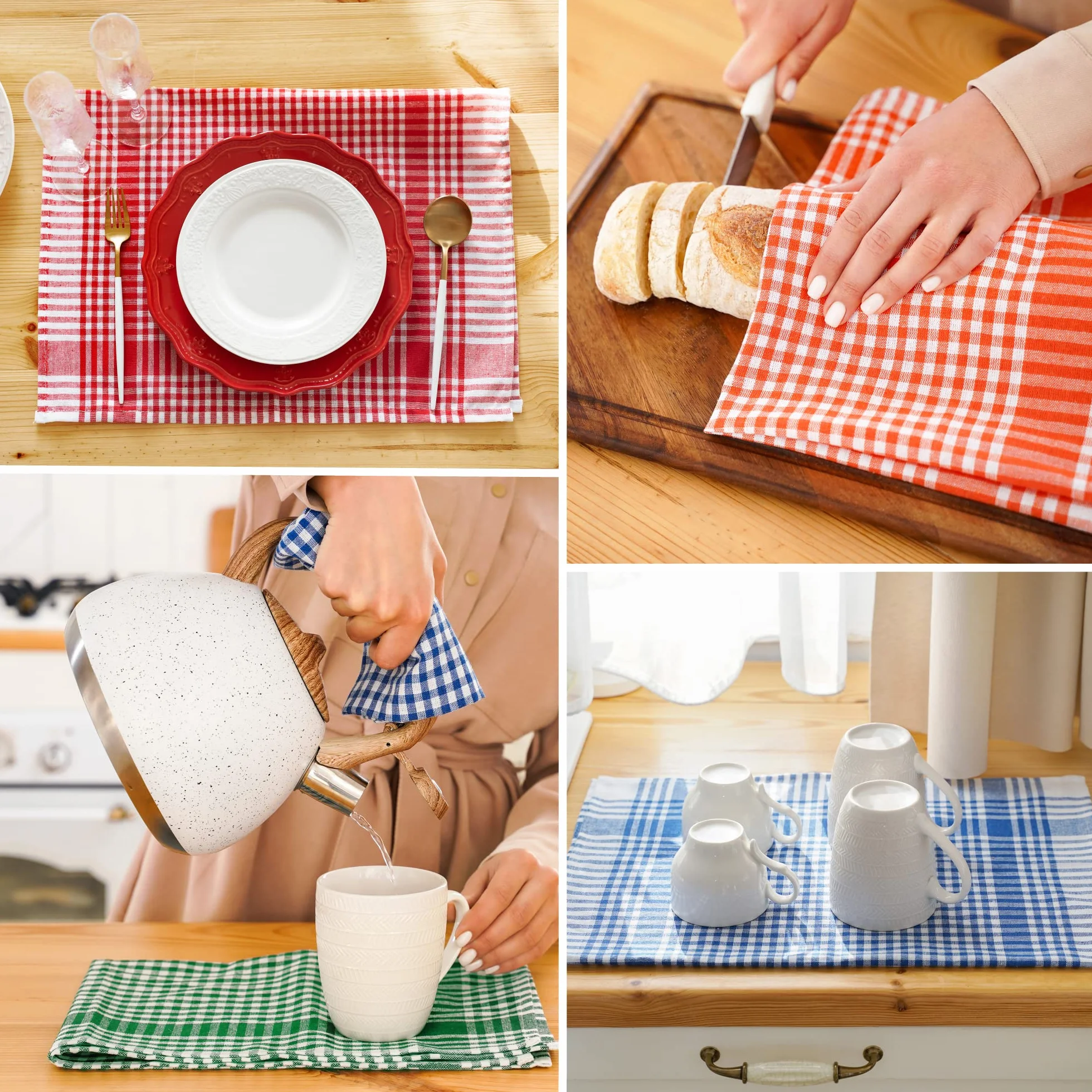 Twinzee Strofinacci Cucina Cotone (Set da 10) Quadretti - 100% Cotone - 47 x 67 cm - design retrò - Asciuga Piatti e Mani - 2 Blu, 2 Rosso, 2 Verde, 2 Arancione, 2 Giallo