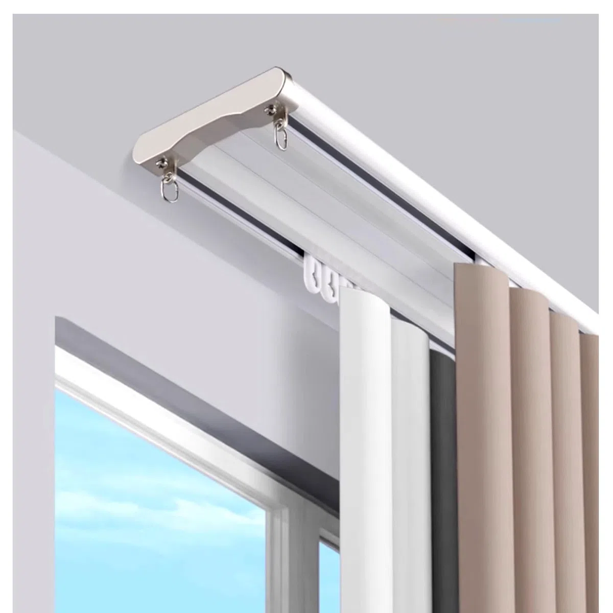 Binario Per Tende A Doppia Silenzioso Asta Per Tende A Soffitto In Alluminio Bastone Tende Scorrevole Per Soggiorno Camera Da Letto Divisorio(White,200cm)