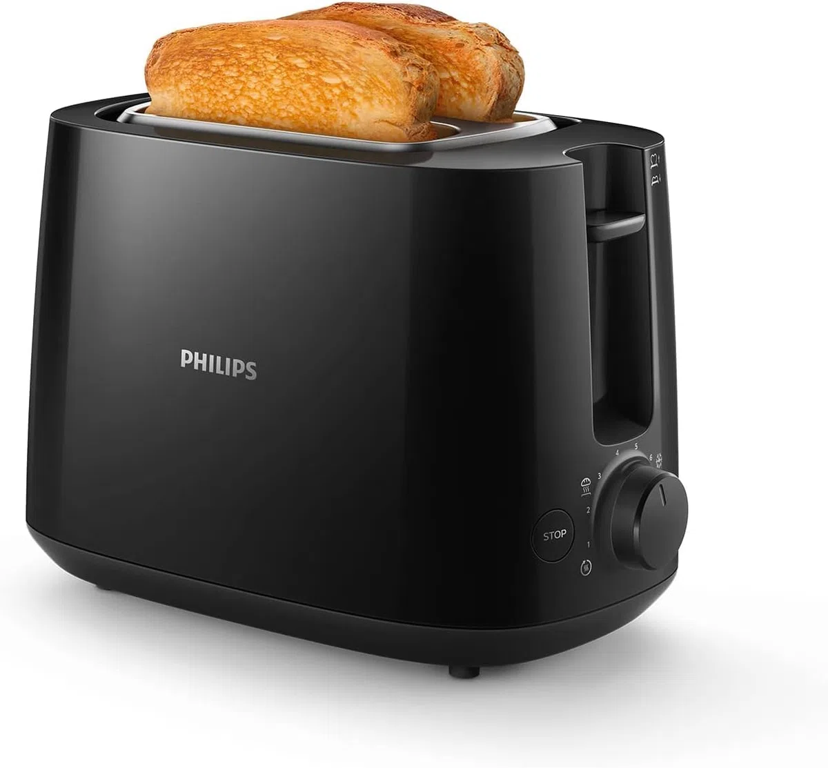 Philips Daily Collection Tostapane - 8 impostazioni, 2 fette, Griglia scaldapanini integrata, Fessura Ampia, 2 Grandi Fessure, Vassoio raccoglibriciole rimovibile, Nero (HD2581/90)