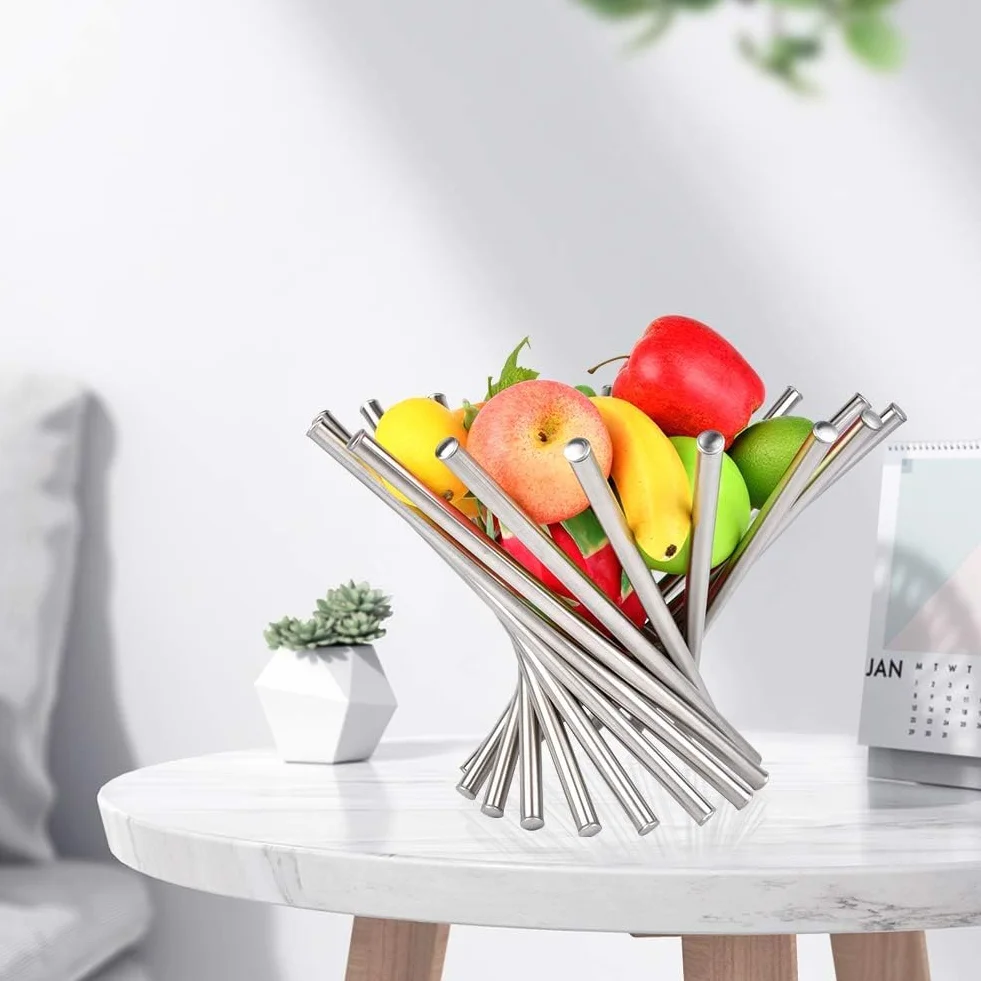 Ciotola per Frutta per Bancone Della Cucina, Grande Cesto di Frutta Morden Supporto per Tavolo Centrotavola Ciotole Decorative per Frutta in Acciaio Inox Supporto per Frutta Creativo Decorazione