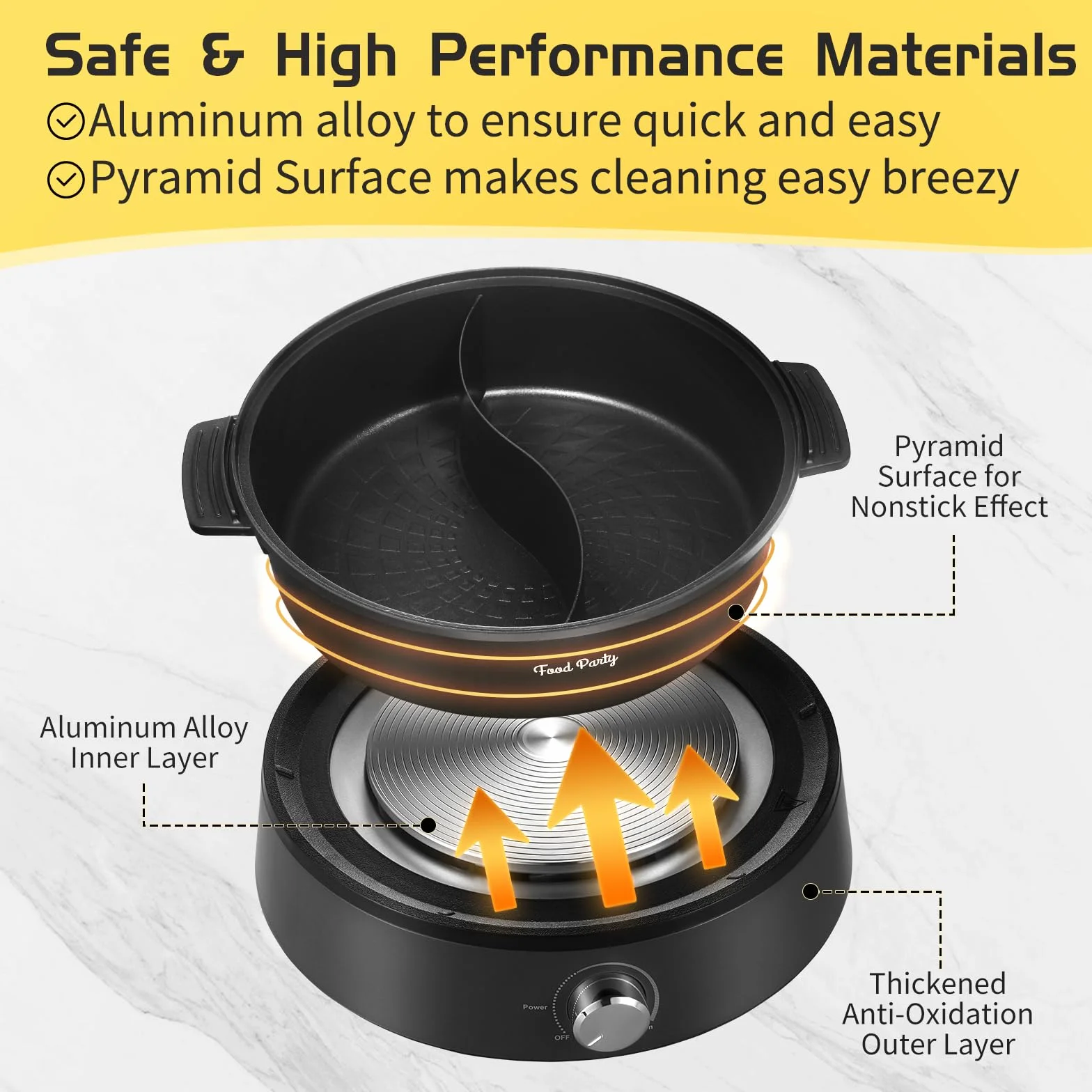 Food Party Hot Pot Elettrico Hotpot 4L Pentola Elettrica 220V 1350W Fondue Cinese Shabu Shabu Hotpot, FPJ204