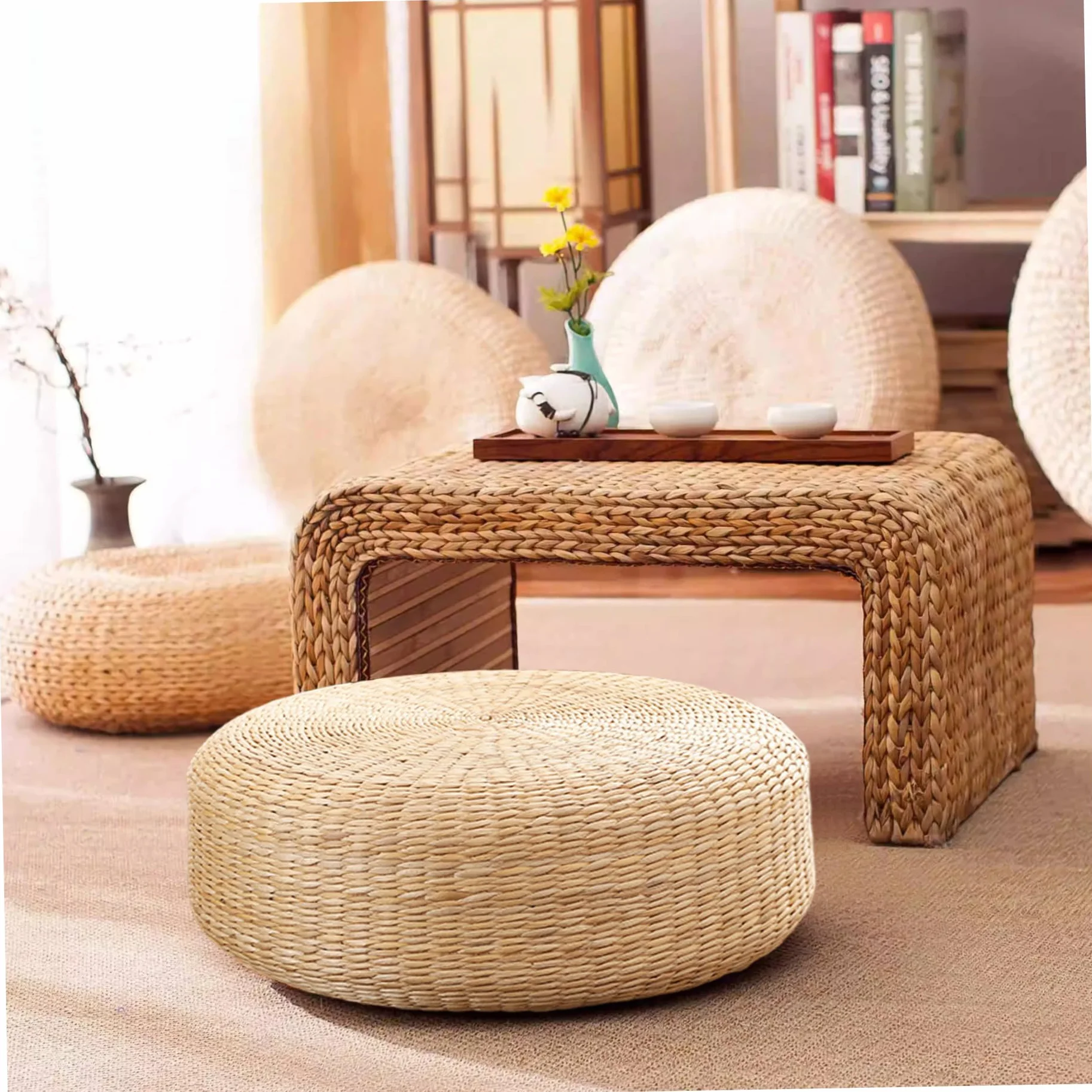 Cuscino da pavimento Tatami Cuscini da pavimento in tessuto naturale da 16 pollici per la seduta di meditazione del Buddha Cuscino confortevole Cuscini per soggiorno per adulti