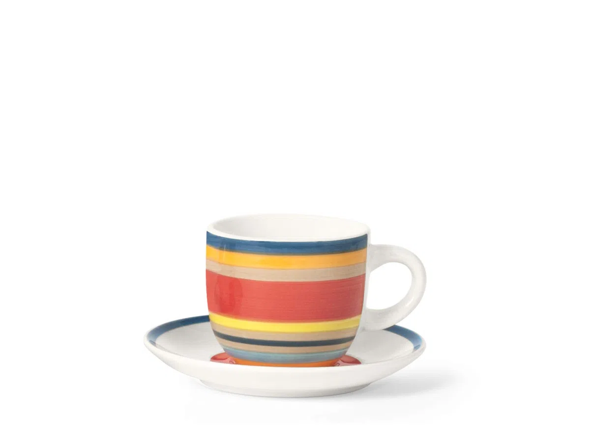 Home 100 Righe Set 6 Tazze Caffè, con Piattino, Stoneware, cc95