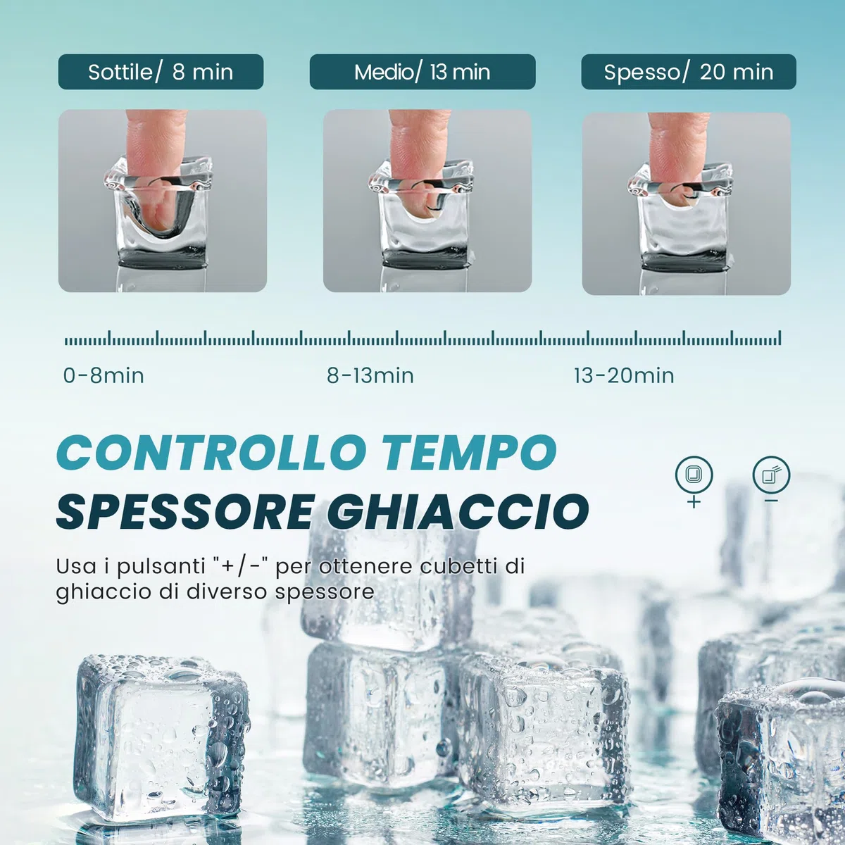 EUHOMY Macchina del Ghiaccio Casa: 15 KG/24H, 16 Cubetti in 13 Minuti Macchina per il Ghiaccio Autopulente, 1,5L con Paletta/Cestello, per Cucina/Ufficio, Nero
