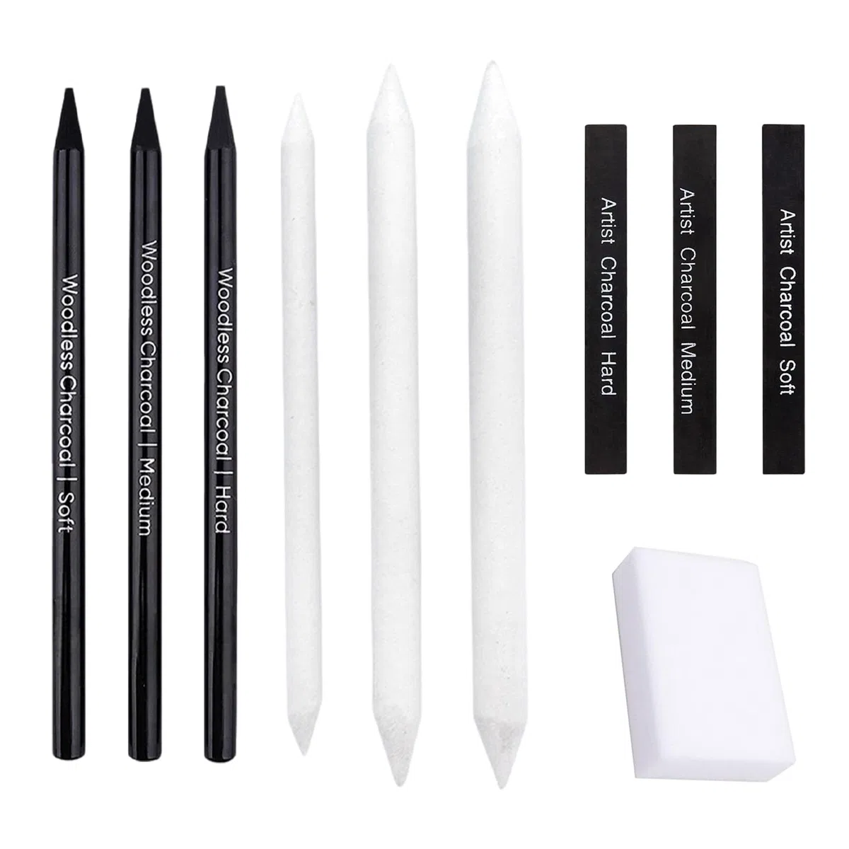 Helweet Carboncini da Disegno, Matite a Carbone, Matite da Disegno, Carboncino Compresso, Carboncino Morbido, Set di Carboncini per Disegni, Set da Pittura per Principianti, Artisti, 10 Pezzi