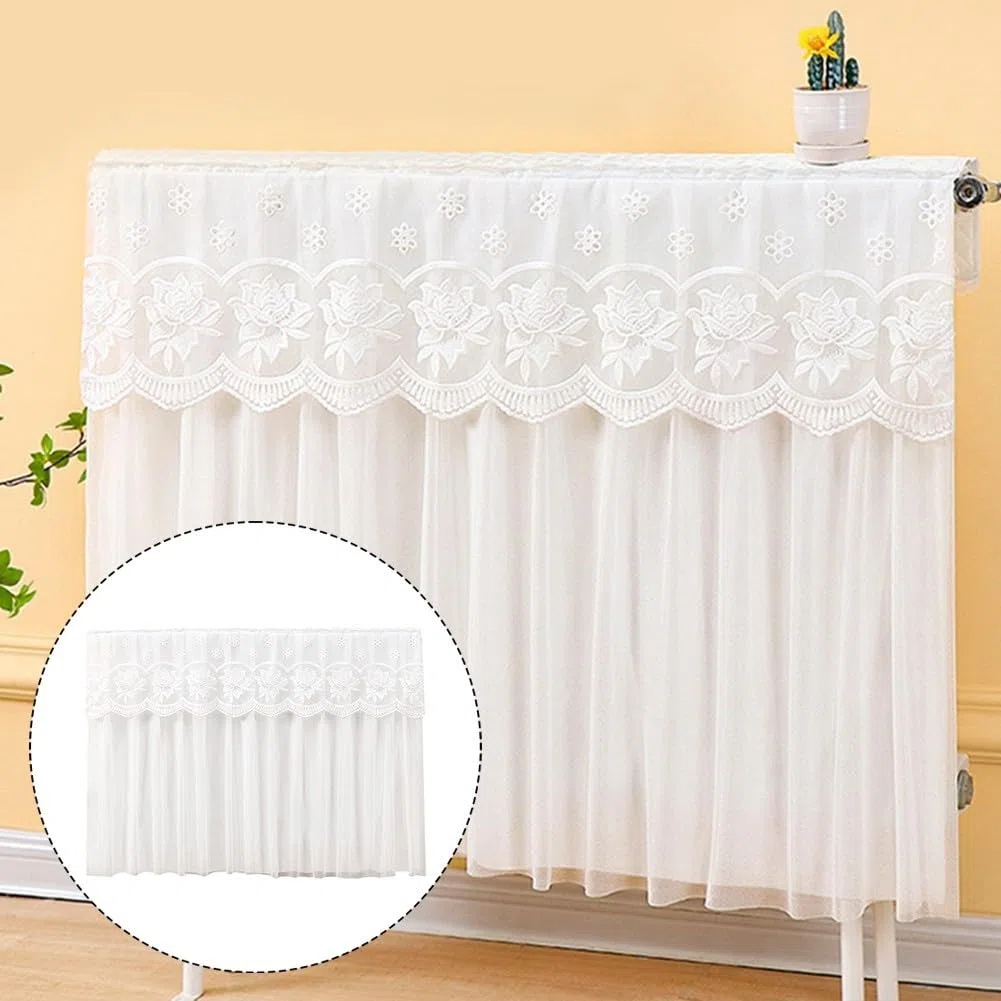 Copertura antipolvere per radiatore, elegante copertura antipolvere per radiatore in pizzo, copertura antipolvere per piastra riscaldante, traspirante, tessuto bianco (60cm)