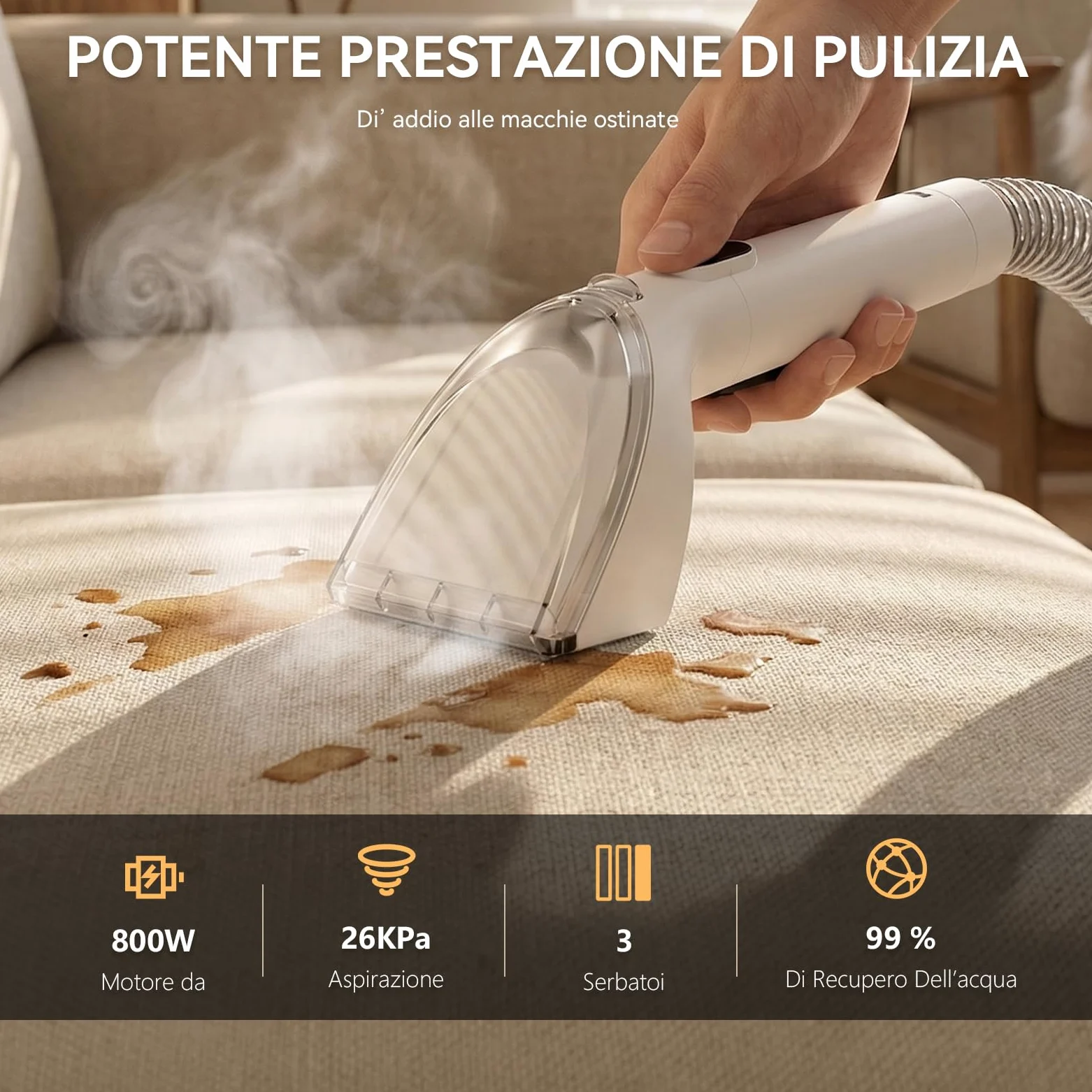 F1 Lavatappeti Aspirapolvere Tessuti Divani, Pulitore per Tappeti e Tappezzeria con Aspirazione, 600W+1200W Lava e Asciuga, 26kPa Potente Aspirazione, Serbatoio Doppio, Spazzola Autopulente