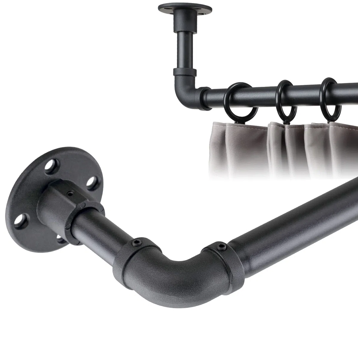 Bastone per tenda industriale estensibile, nero opaco, 81-180 cm, resistente, oscurante, per finestra, montaggio a parete per camera da letto, soggiorno