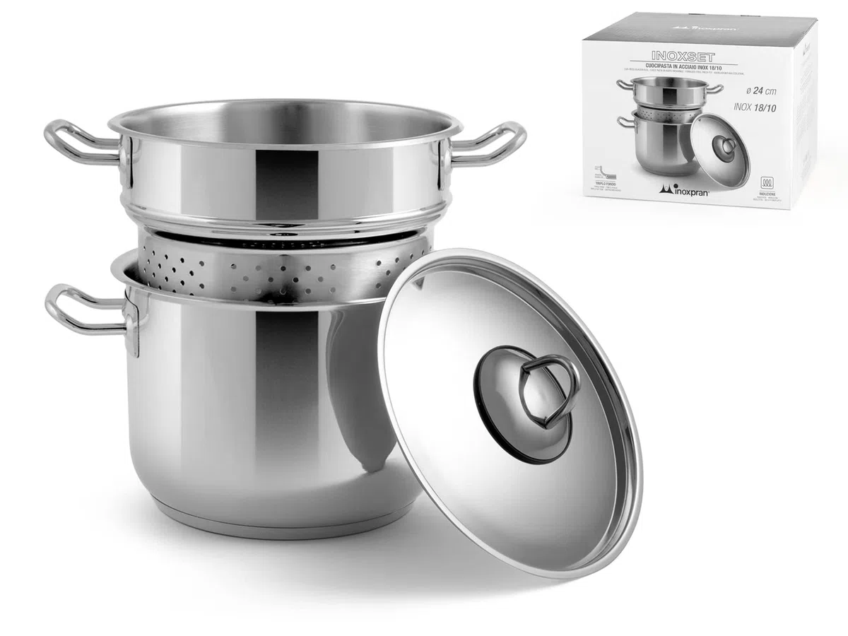 Cuocipasta in Acciao Inossidabile con Fondo Induzione, Dotato di Coperchio, Resistente e Duraturo, Design Semplice ed Elegante, Diametro di 24 cm
