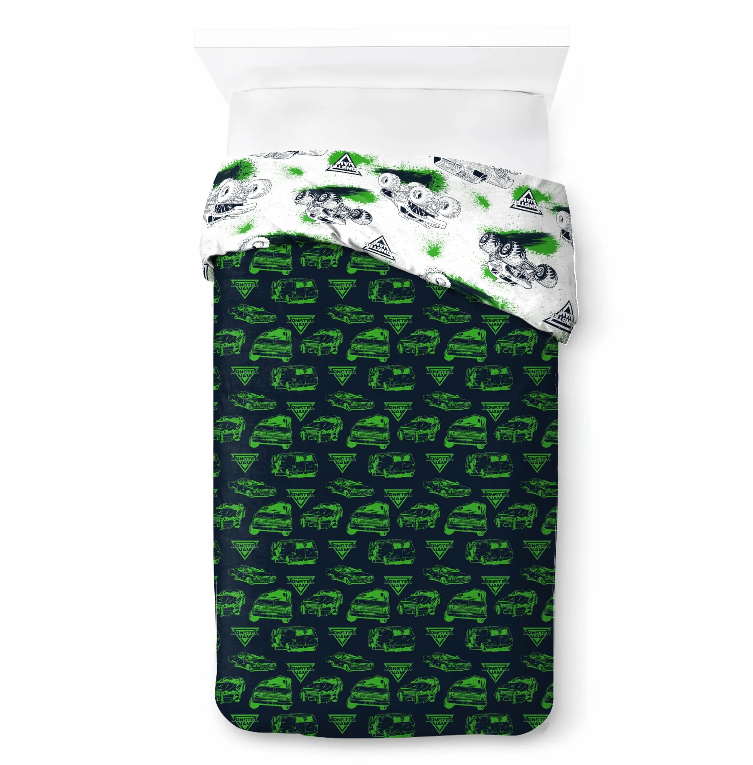 Jay Franco Kids Feld Monster Jam Set copripiumino – Biancheria da letto morbidissima con federa, SOLO COPERTA, piumone non incluso, bianco, 2 pezzi singolo