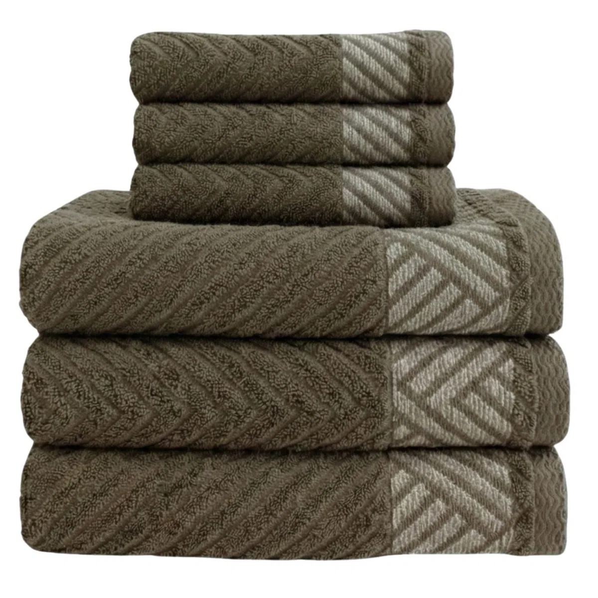 MAXIME MAISON - Set Asciugamani Bagno Viso e Bidet in Morbida Spugna 100% Cotone Assorbente (450 gr/m²) Set da Bagno 6 Pezzi Asciugamano Viso 55x100cm, Asciugamano Ospite 40x60cm (Chevrone Tortora)