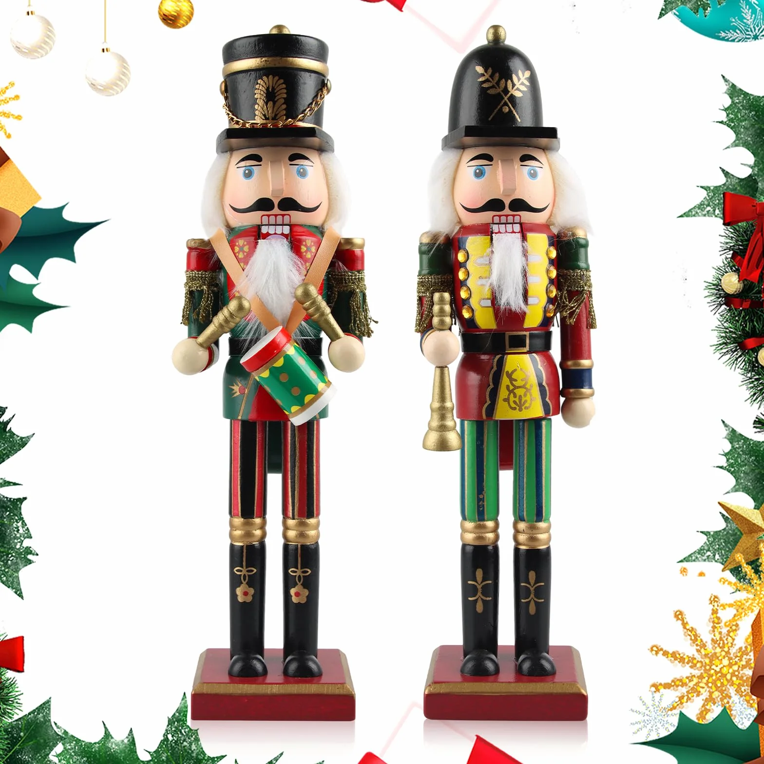 Grande Soldato Schiaccianoci di Natale in Legno, 2 Pezzi 30cm Schiaccianoci Natalizi Soldatino Tradizionale Fatto a Mano, Figure Classiche Decorazioni Natale Soldato
