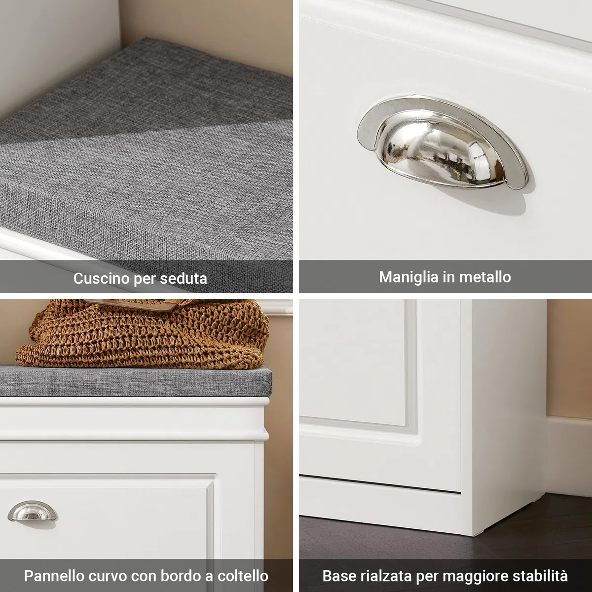SoBuy Scarpiera Salvaspazio Slim con Seduta - Panca Scarpiera da Ingresso Cassapanca Contenitore da Interno, Mobile Ingresso per Scarpe, Regolabile, 75x24x51 cm, Bianco, FSR82-L-W