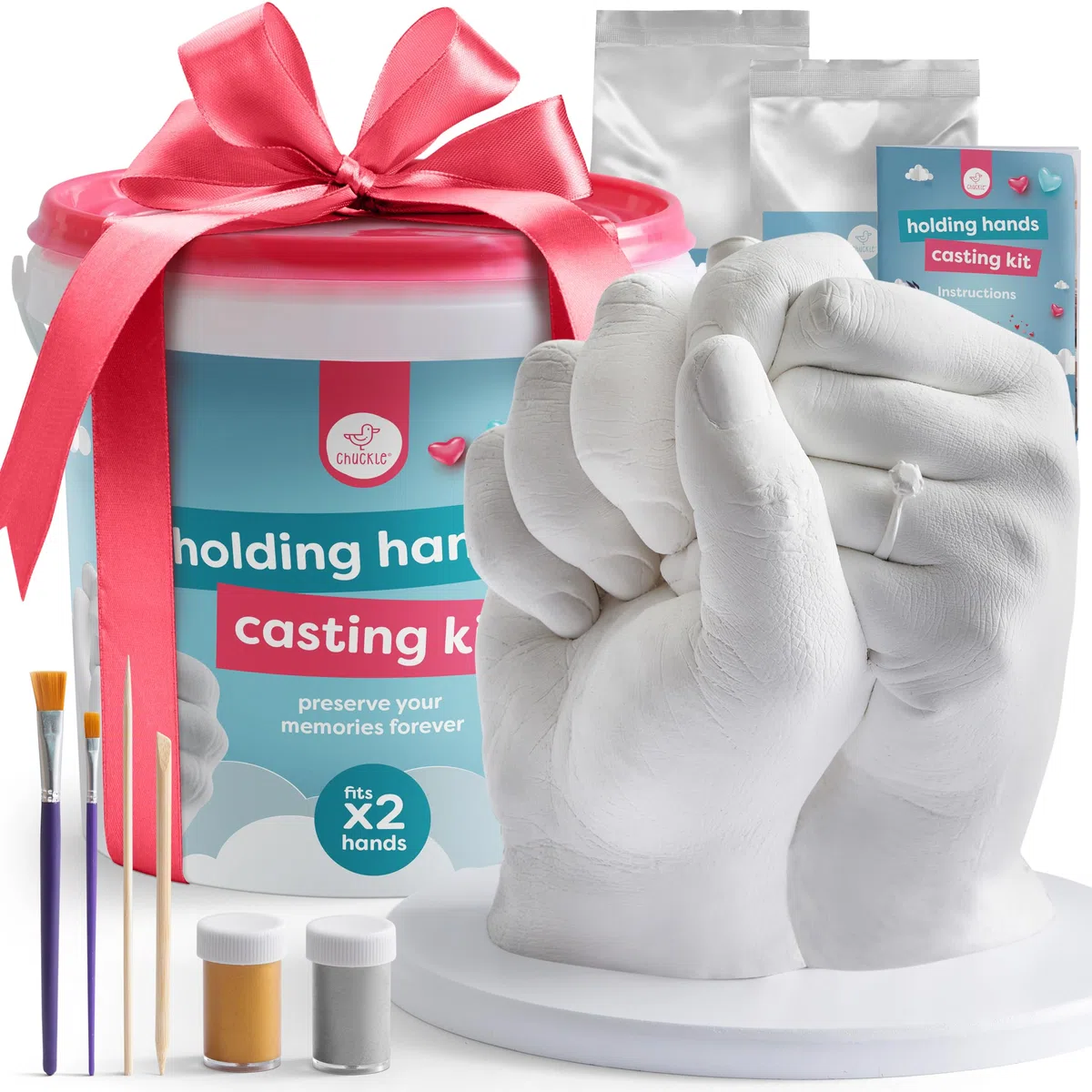 chuckle - Set di impronte digitali 3D per coppie, mani in gesso, regalo di coppia per anniversario, non tossico e semplice con colore oro
