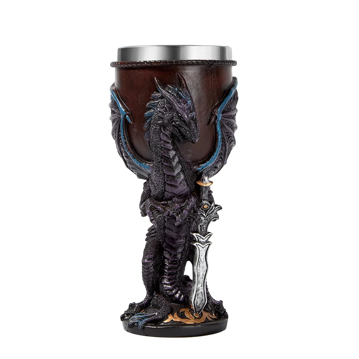 Calice viola con drago fiamma, con inserto in acciaio inox, regalo Fantasy Dungeons and Dragons, calice da vino.